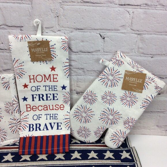 Patriotic 7Pc Kitchen Set (4)Tapestry Placemats/Dish Towel/Oven Mitt/Pot Holder - Picture 3 of 12